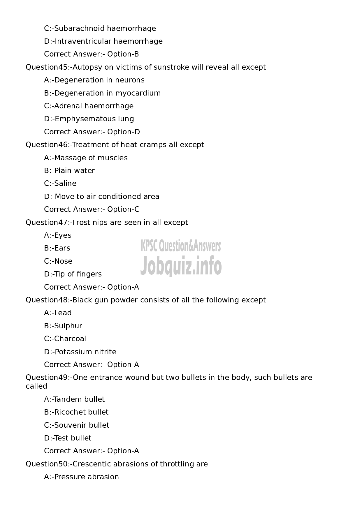 Kerala PSC Question Paper - Assistant Professor Forensic Medicine and Toxicology-9