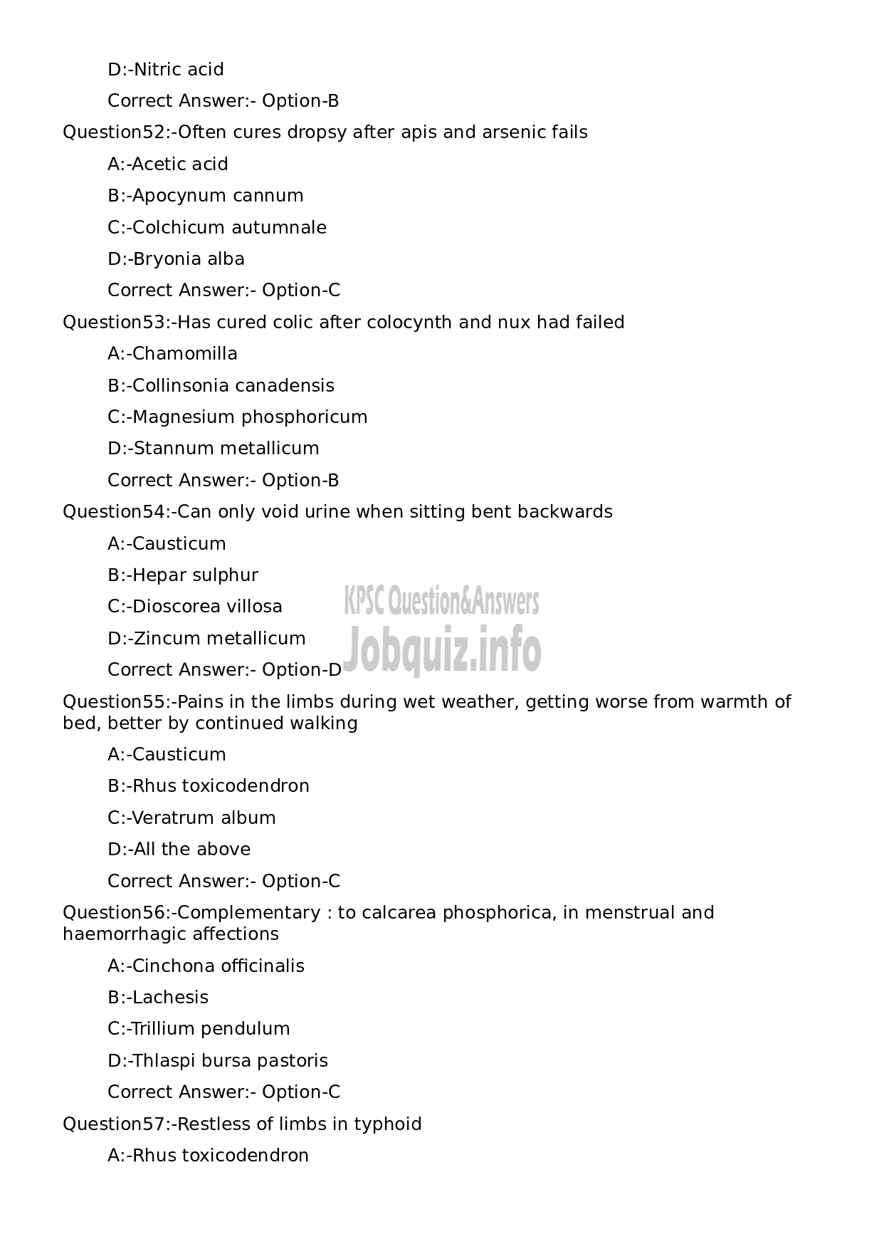 Kerala PSC Question Paper - Assistant Professor Materia Medica-11