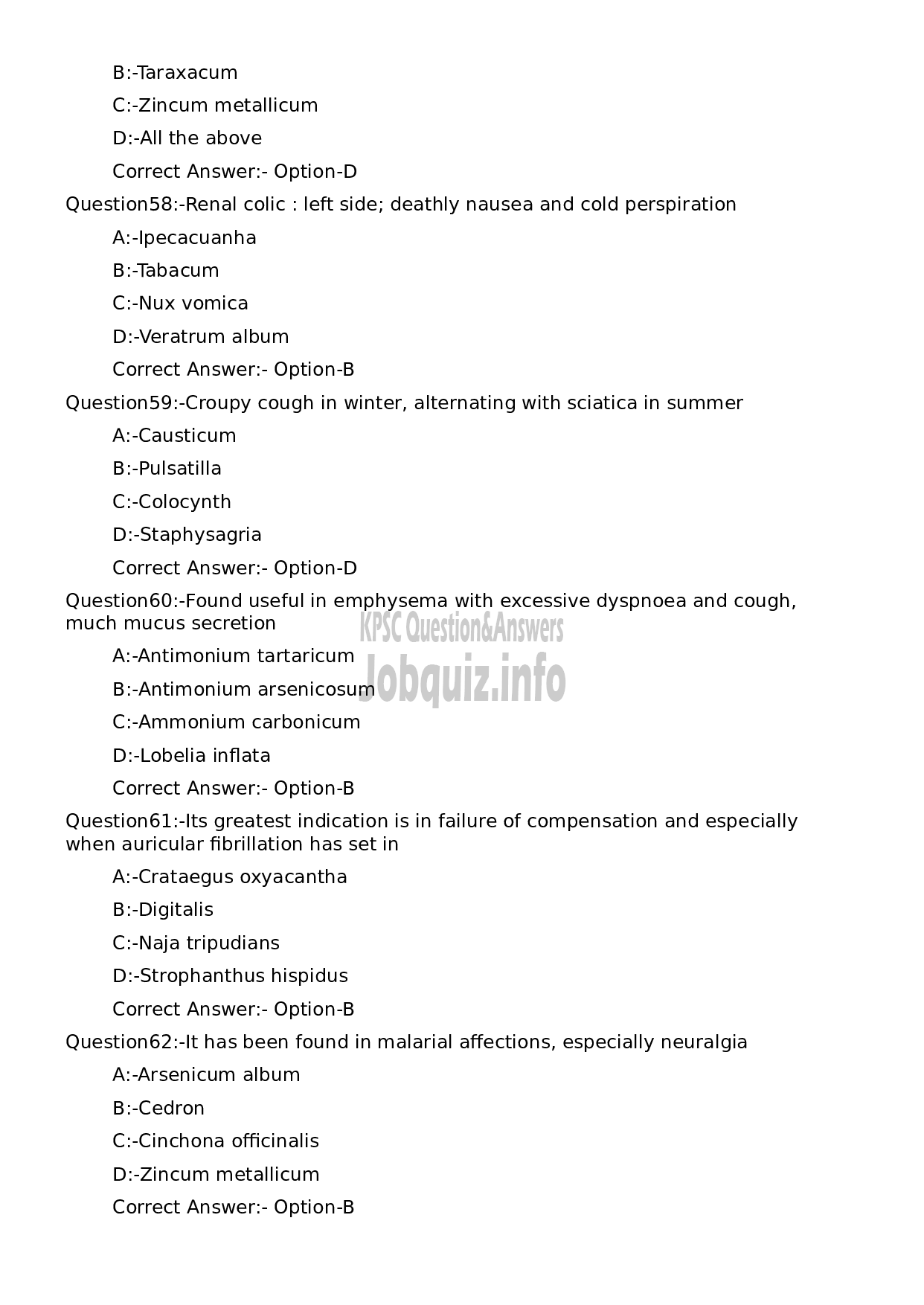 Kerala PSC Question Paper - Assistant Professor Materia Medica-12