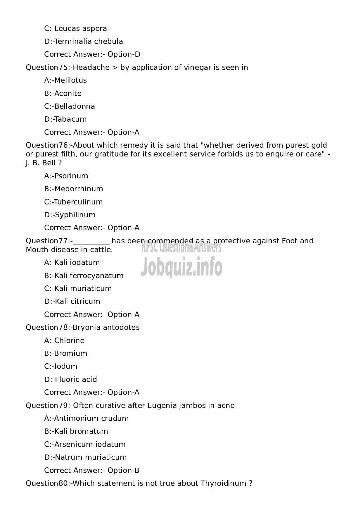 Kerala PSC Question Paper - Assistant Professor Materia Medica-15