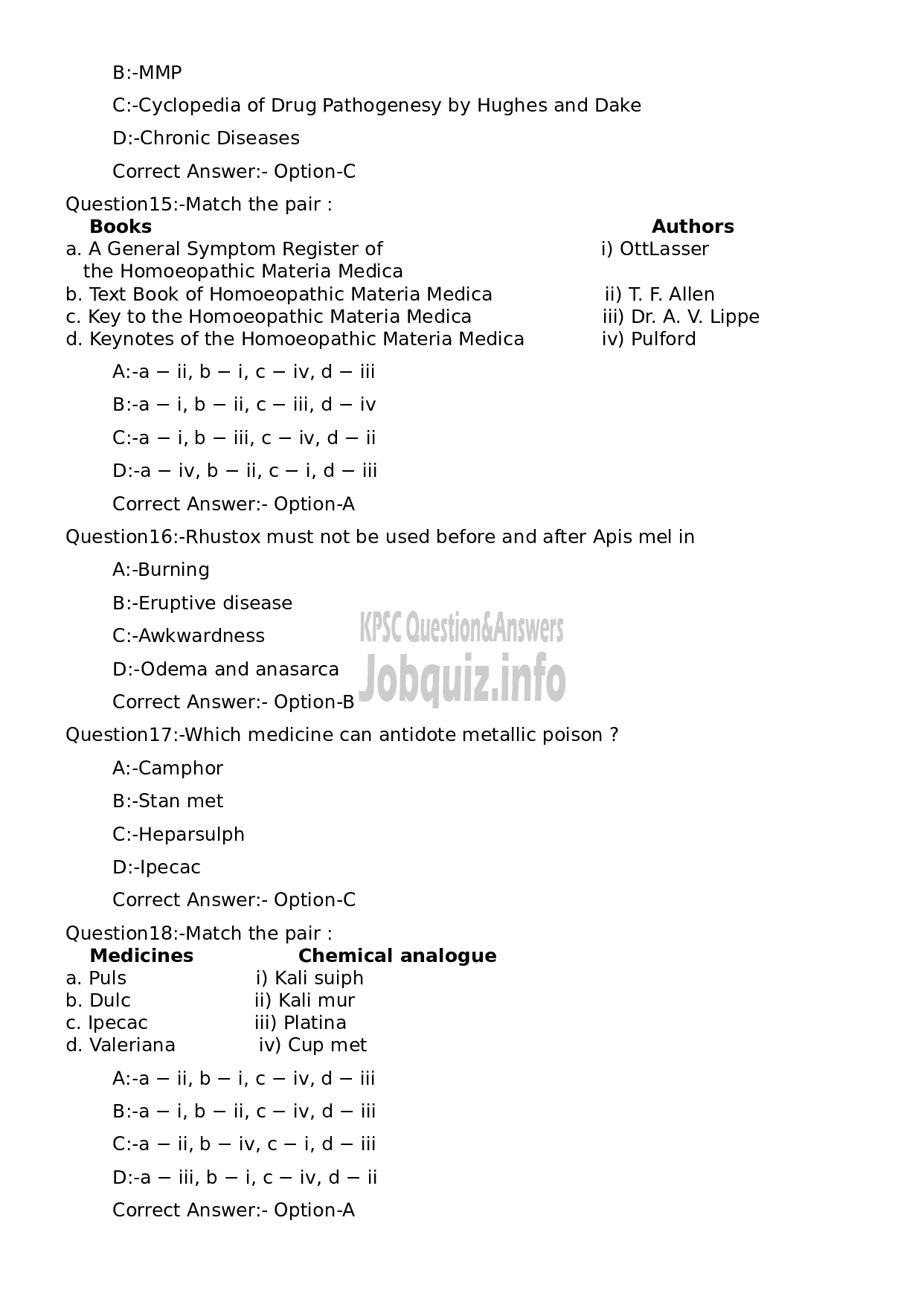 Kerala PSC Question Paper - Assistant Professor Materia Medica-4