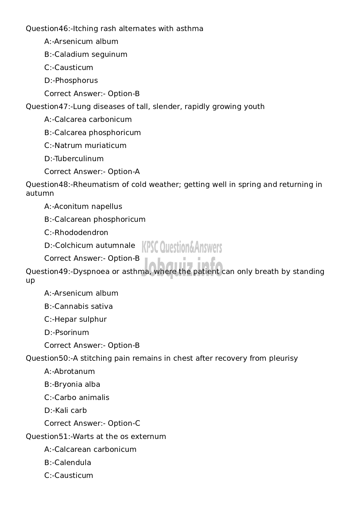 Kerala PSC Question Paper - Assistant Professor Materia Medica-10