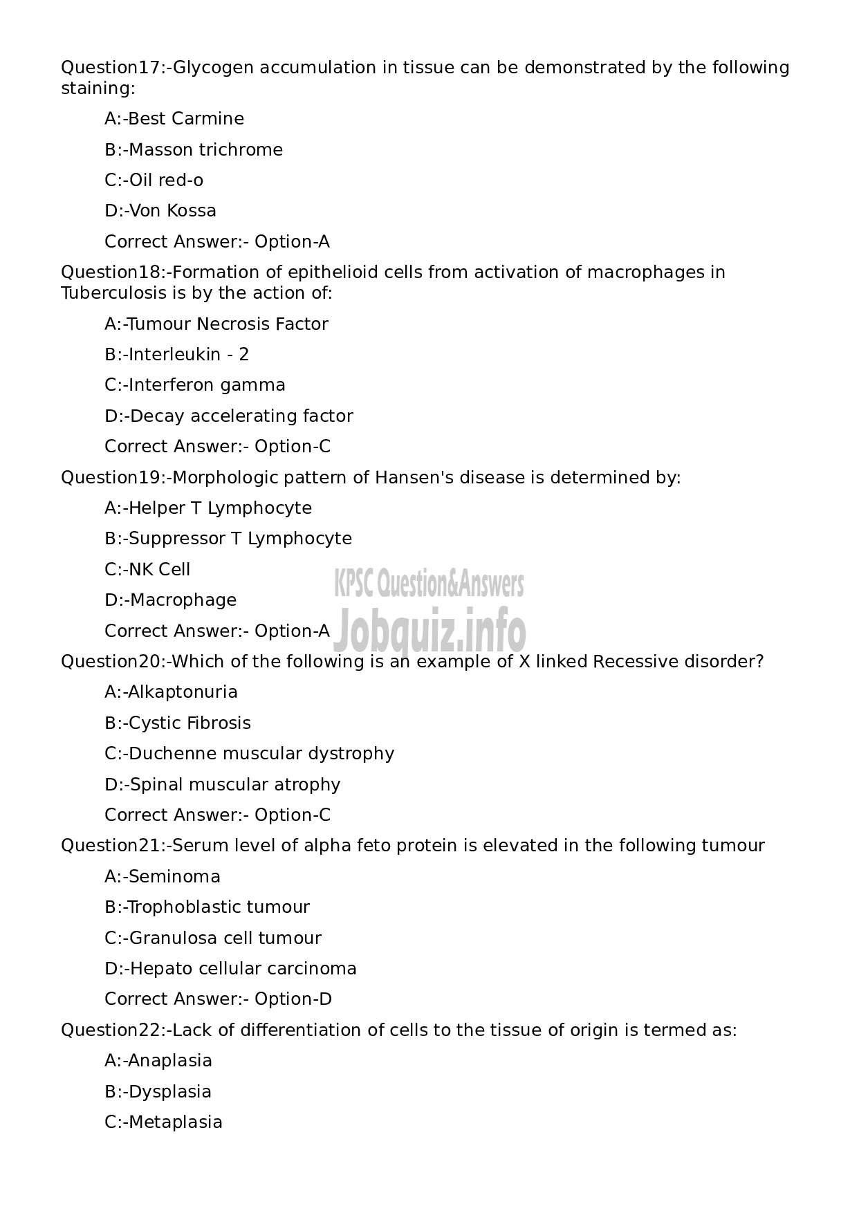 Kerala PSC Question Paper - Assistant Professor Pathology and Microbiology-4