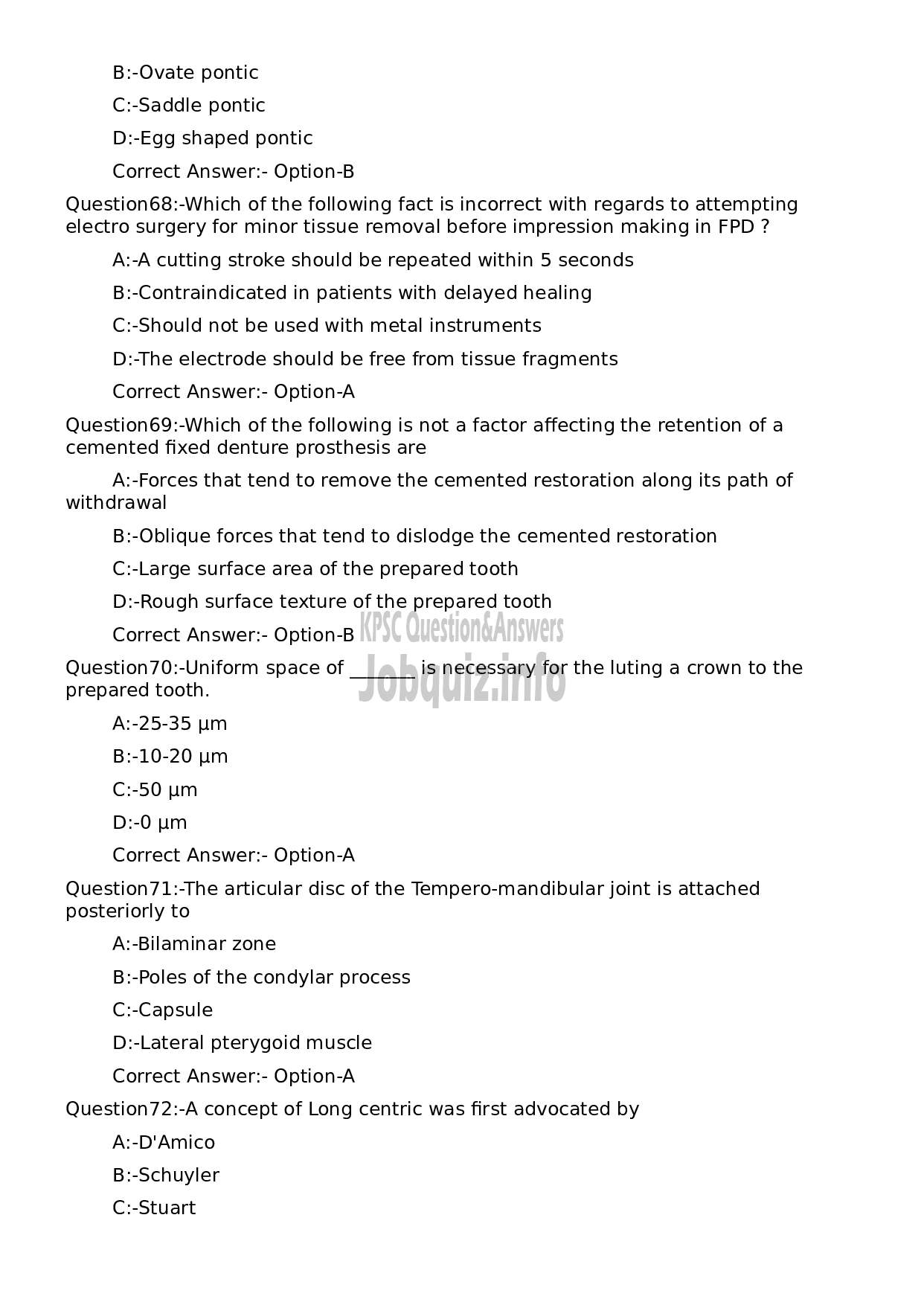 Kerala PSC Question Paper - Assistant Professor Prosthodontics-13