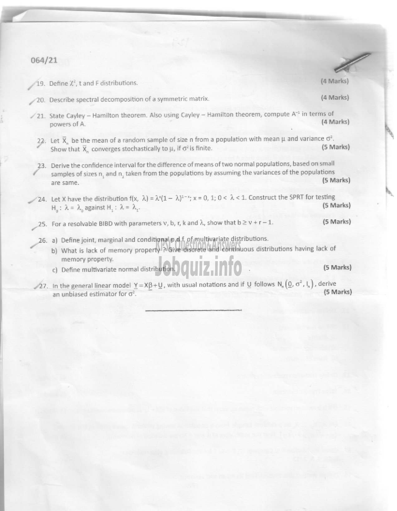Kerala PSC Question Paper - Assistant Professor Statistics-2