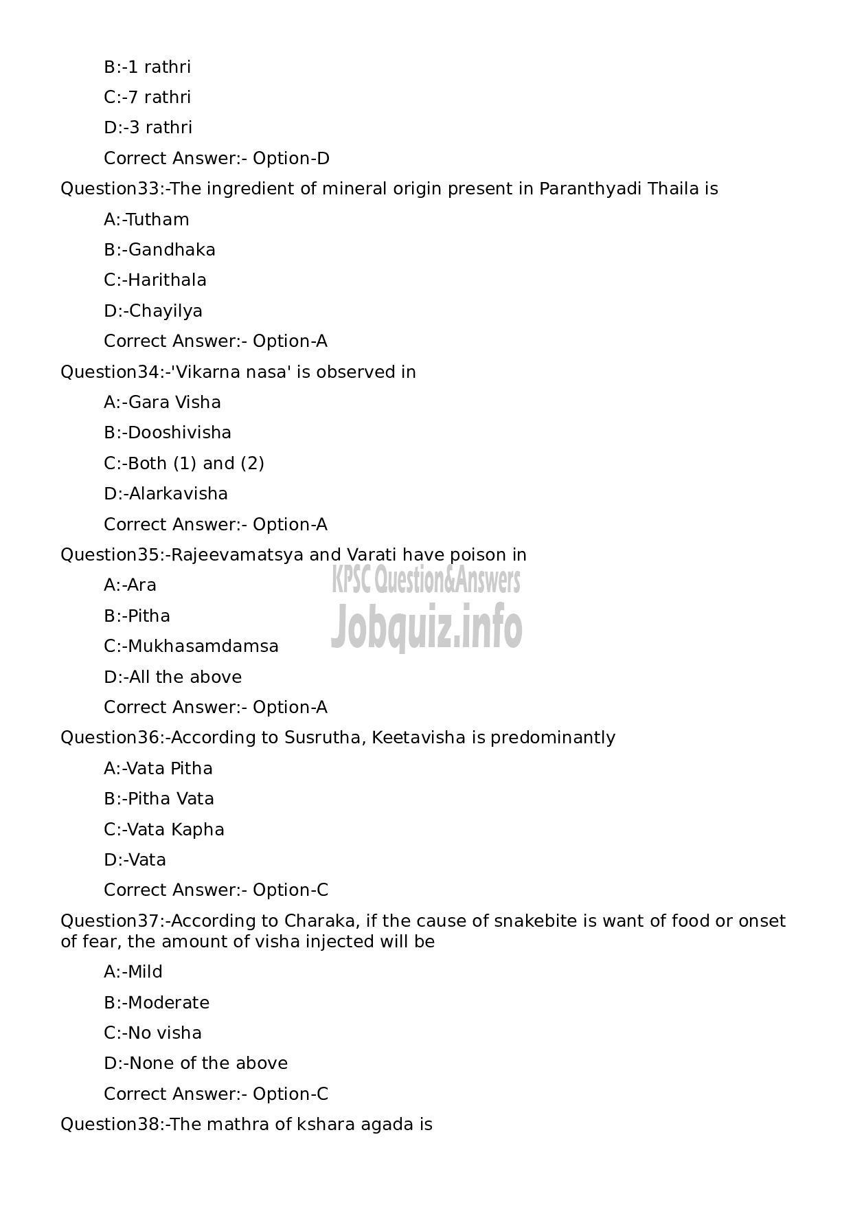 Kerala PSC Question Paper - Assistant Professor in Agadatantra and Vidhi Ayurveda-7