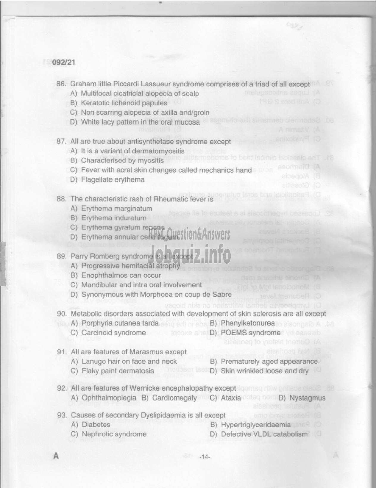 Kerala PSC Question Paper - Assistant Professor in Dermatology and Venereology in Medical Education Services (CAT.NO:322/2020) -12