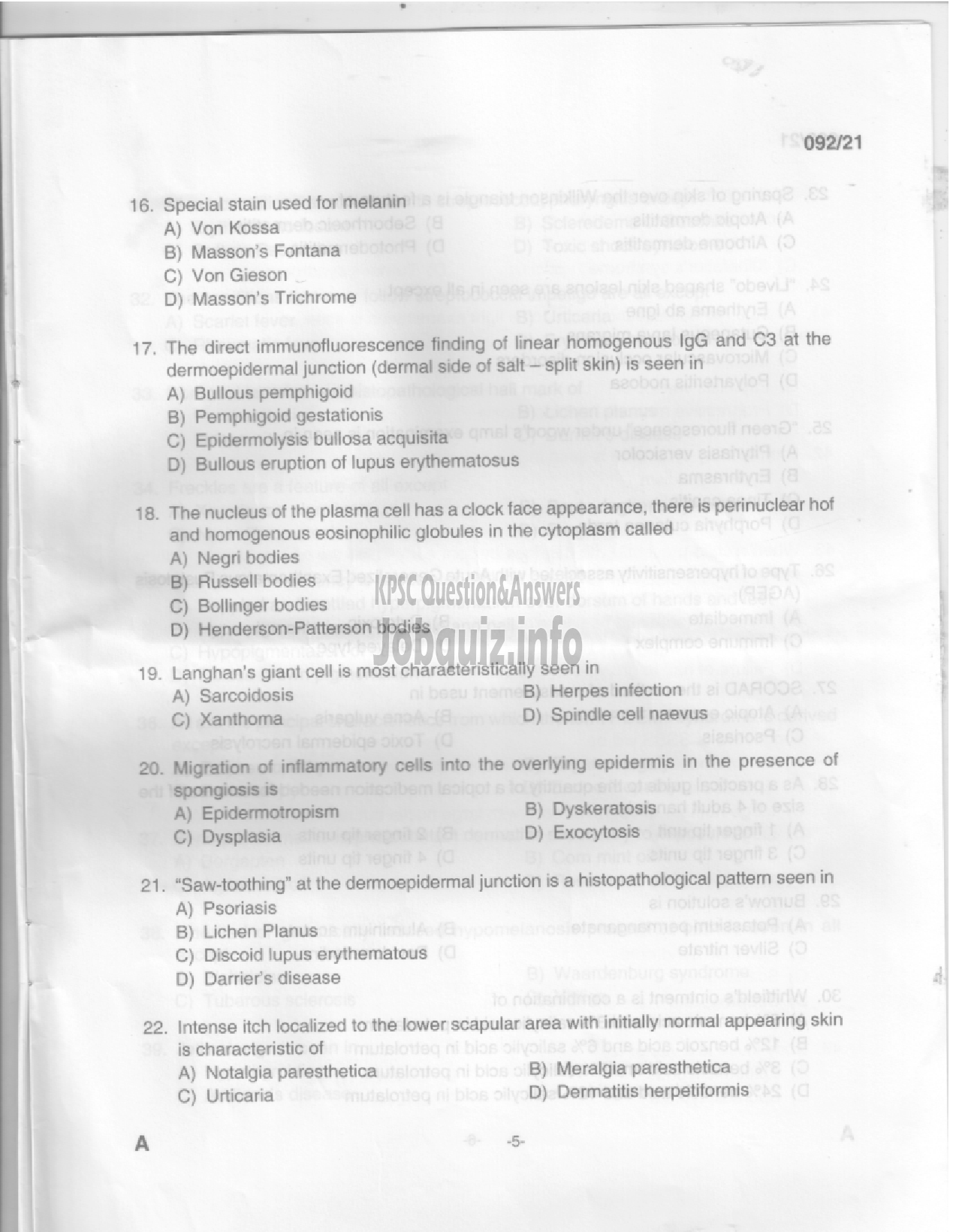 Kerala PSC Question Paper - Assistant Professor in Dermatology and Venereology in Medical Education Services (CAT.NO:322/2020) -3