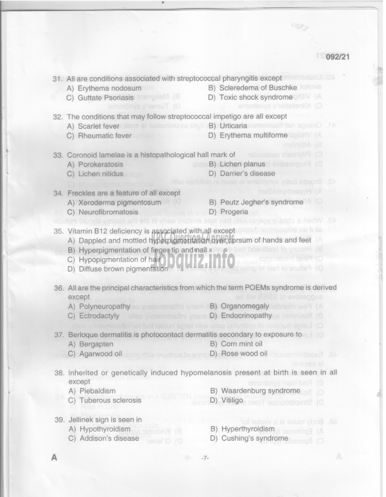 Kerala PSC Question Paper - Assistant Professor in Dermatology and Venereology in Medical Education Services (CAT.NO:322/2020) -5