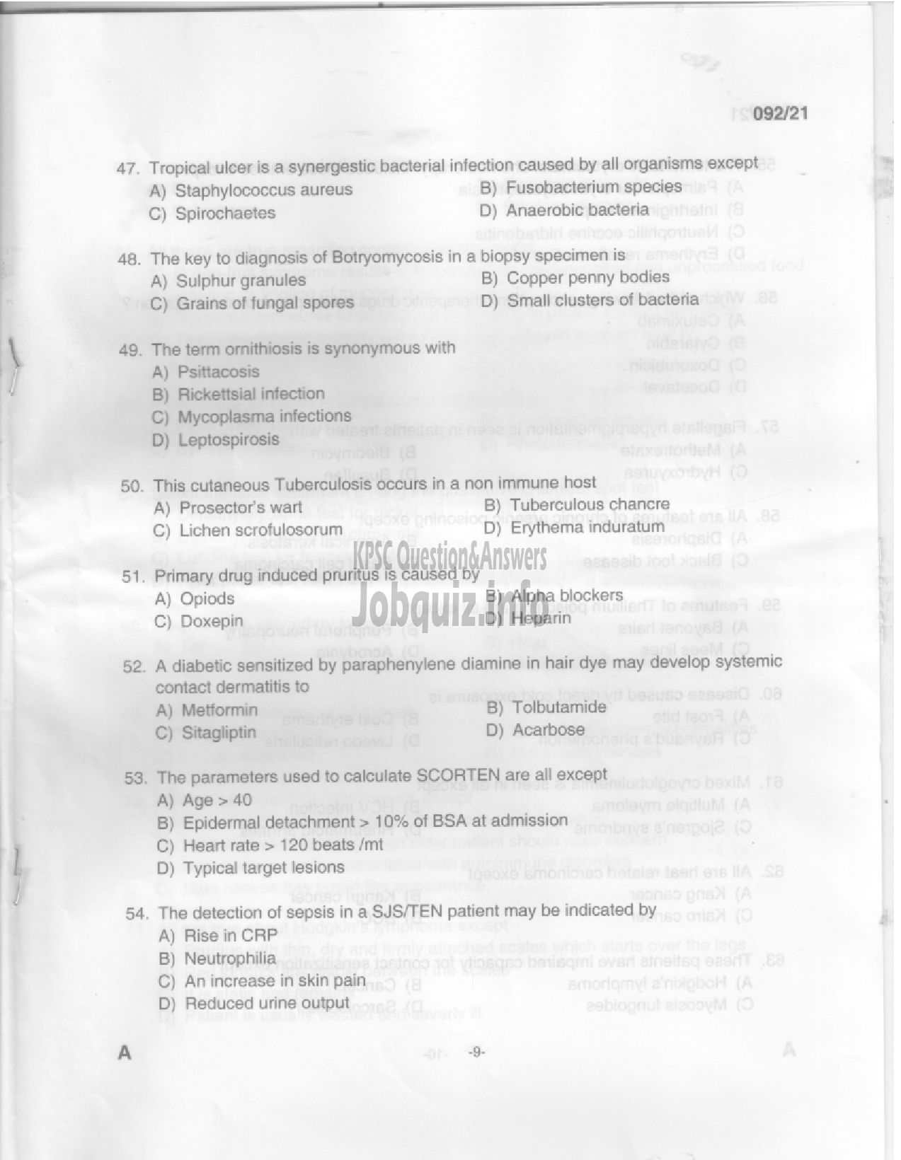 Kerala PSC Question Paper - Assistant Professor in Dermatology and Venereology in Medical Education Services (CAT.NO:322/2020) -7