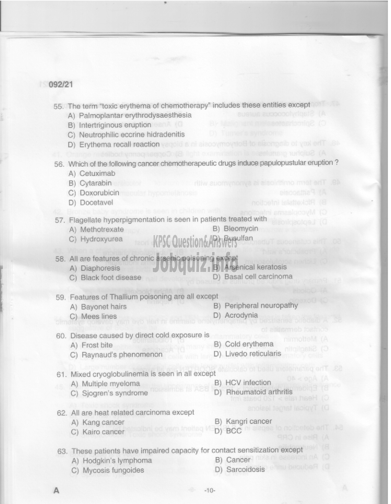 Kerala PSC Question Paper - Assistant Professor in Dermatology and Venereology in Medical Education Services (CAT.NO:322/2020) -8