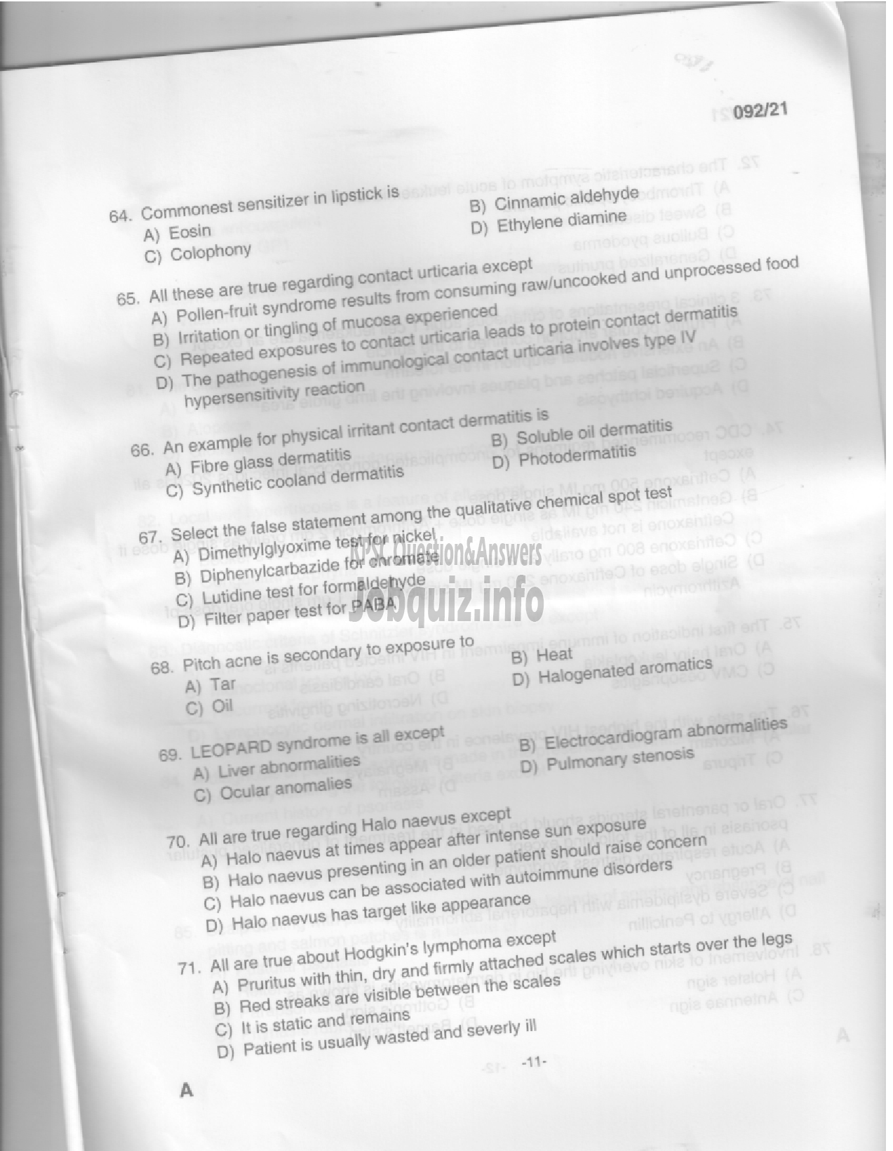 Kerala PSC Question Paper - Assistant Professor in Dermatology and Venereology in Medical Education Services (CAT.NO:322/2020) -9