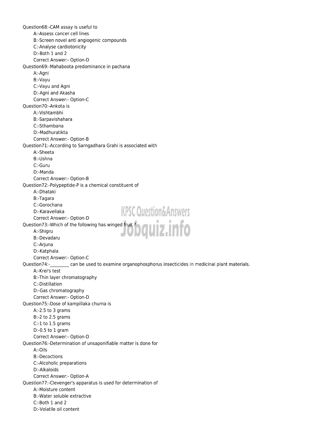 Kerala PSC Question Paper - Assistant Professor in Dravyaguna (for DA Reservation)-8