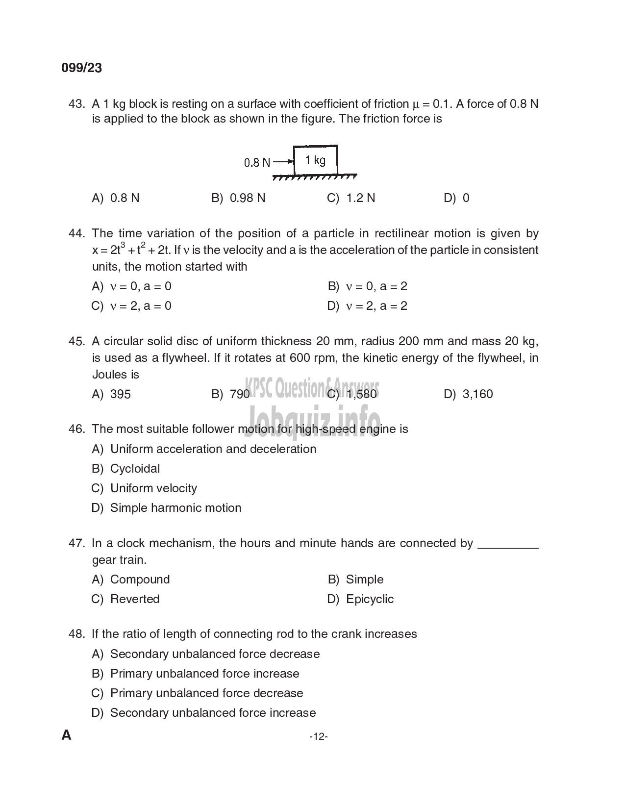 Kerala PSC Question Paper - Assistant Professor in Mechanical Engineering-12