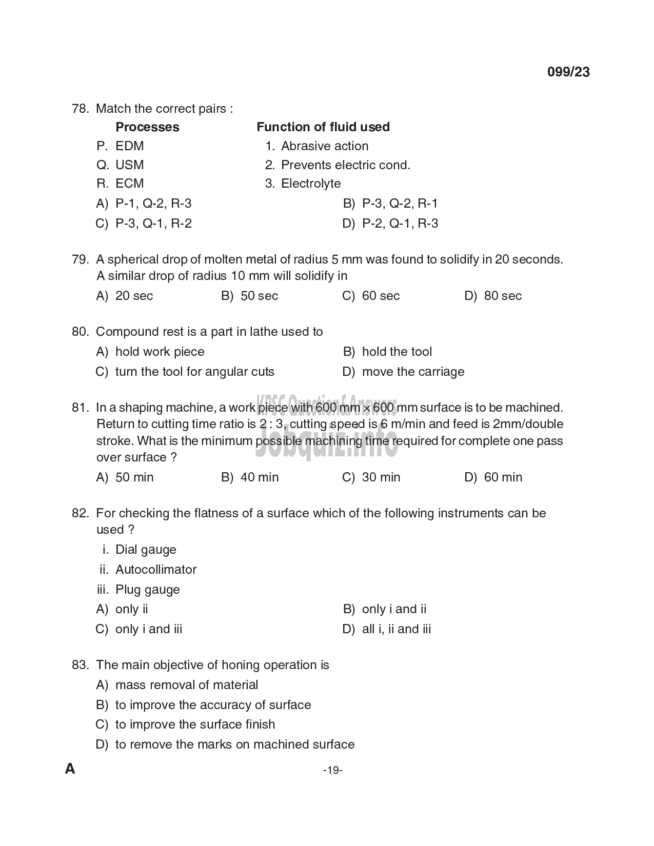 Kerala PSC Question Paper - Assistant Professor in Mechanical Engineering-19