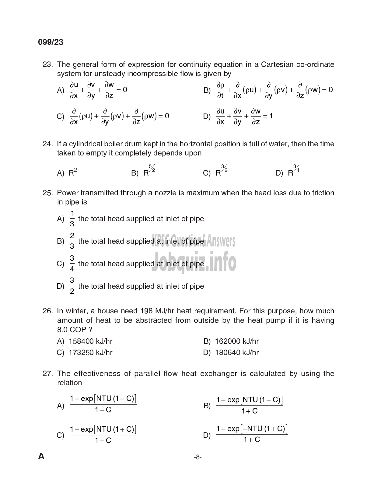 Kerala PSC Question Paper - Assistant Professor in Mechanical Engineering-8