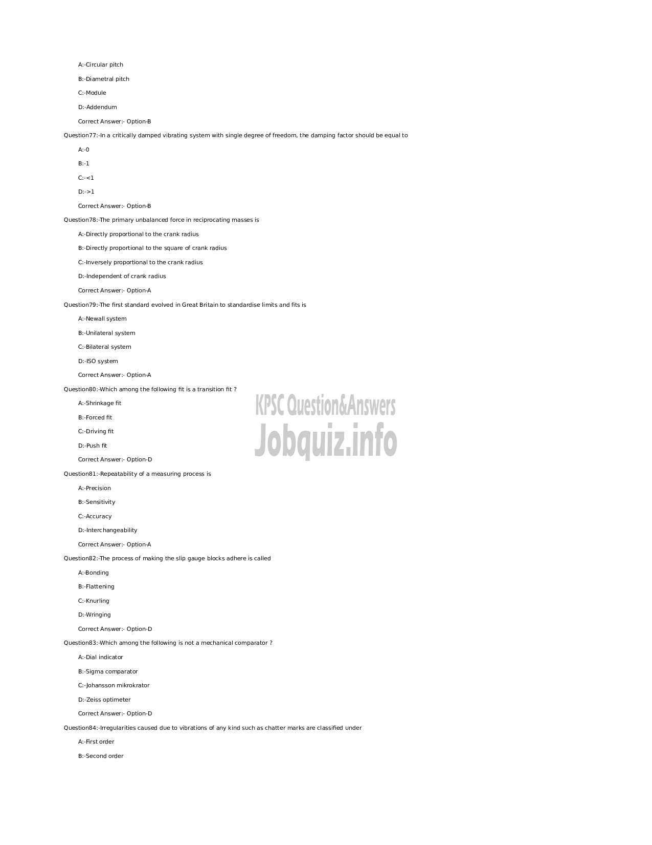 Kerala PSC Question Paper - Assistant Professor in Production Engineering-Technical Education Engineering Colleges -11