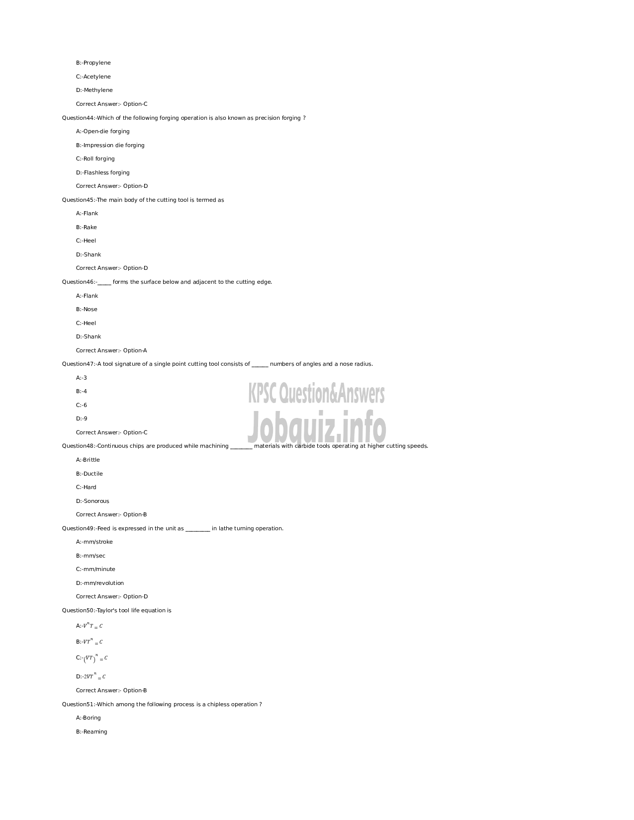 Kerala PSC Question Paper - Assistant Professor in Production Engineering-Technical Education Engineering Colleges -7