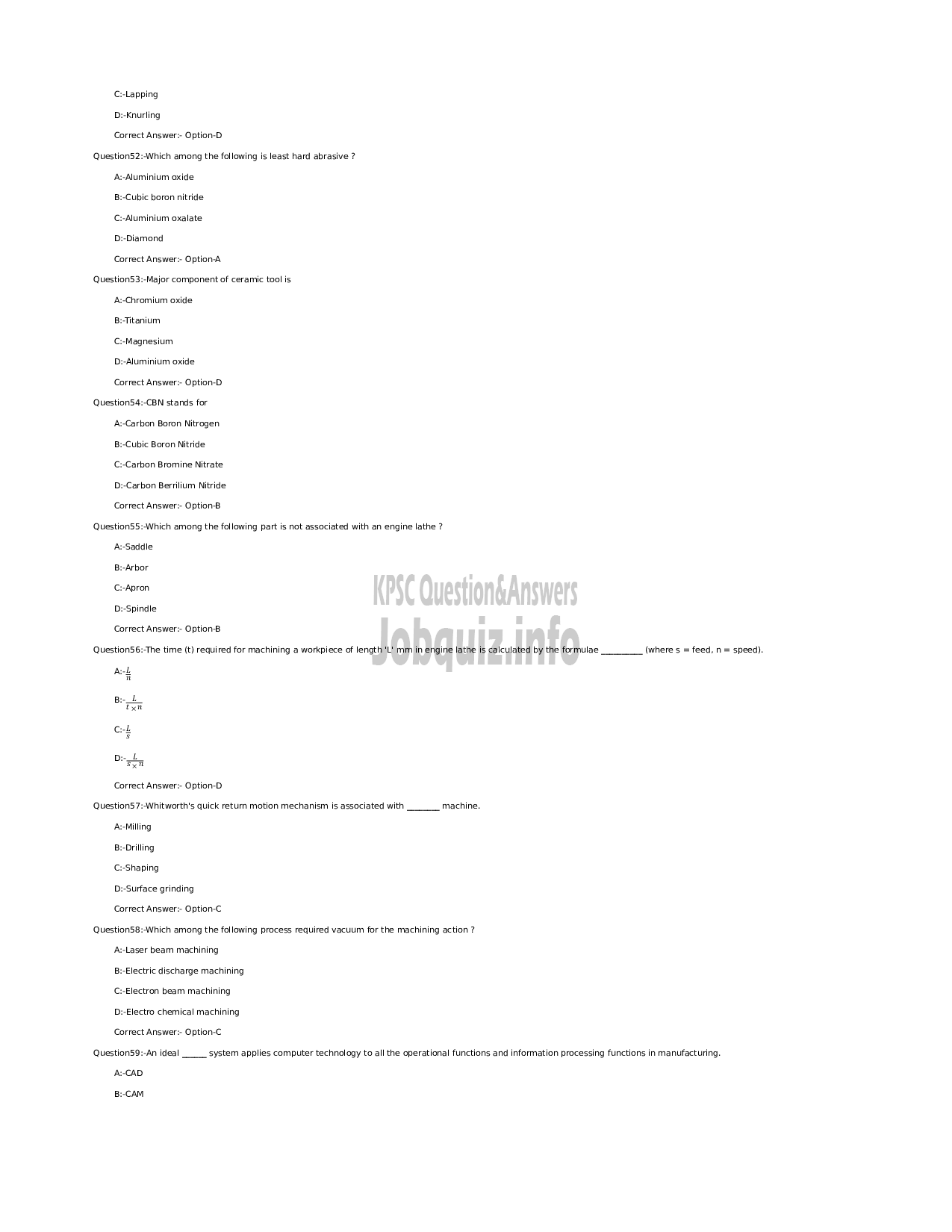 Kerala PSC Question Paper - Assistant Professor in Production Engineering-Technical Education Engineering Colleges -8