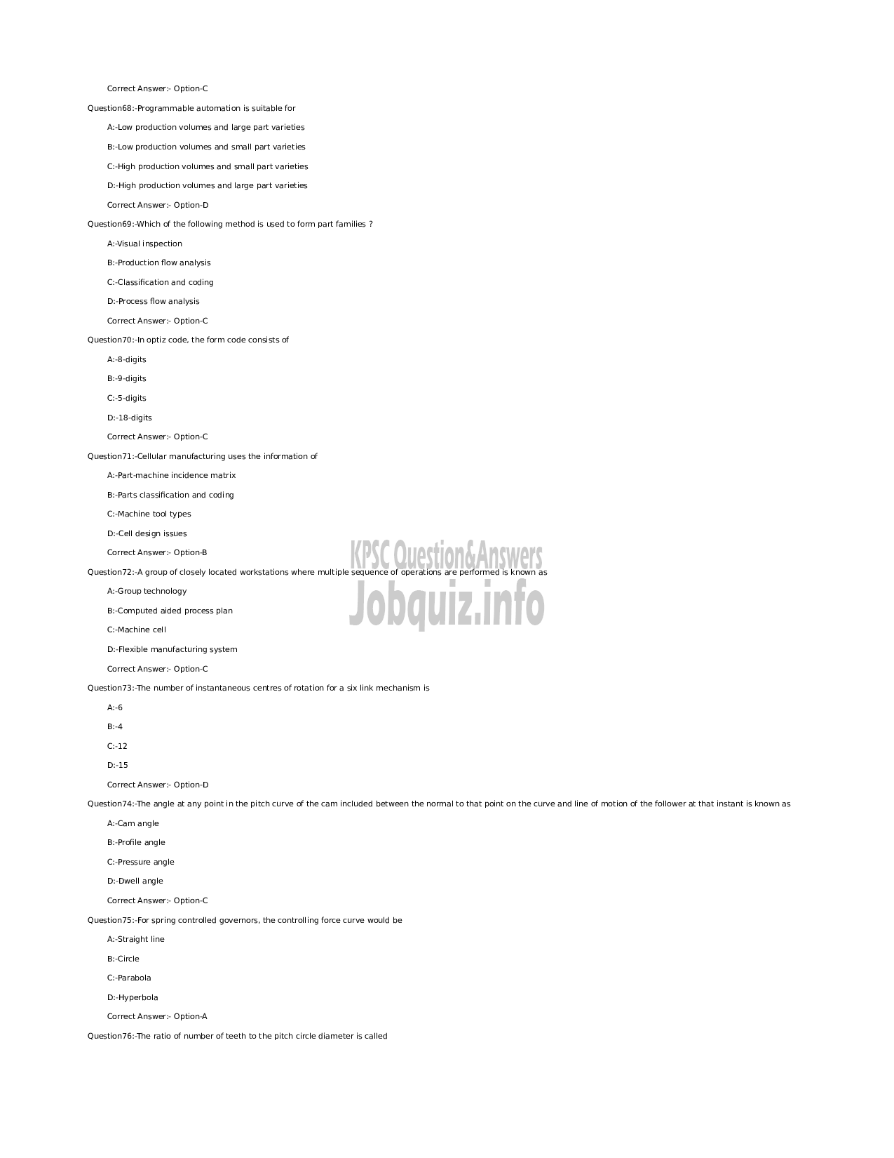 Kerala PSC Question Paper - Assistant Professor in Production Engineering-Technical Education Engineering Colleges -10