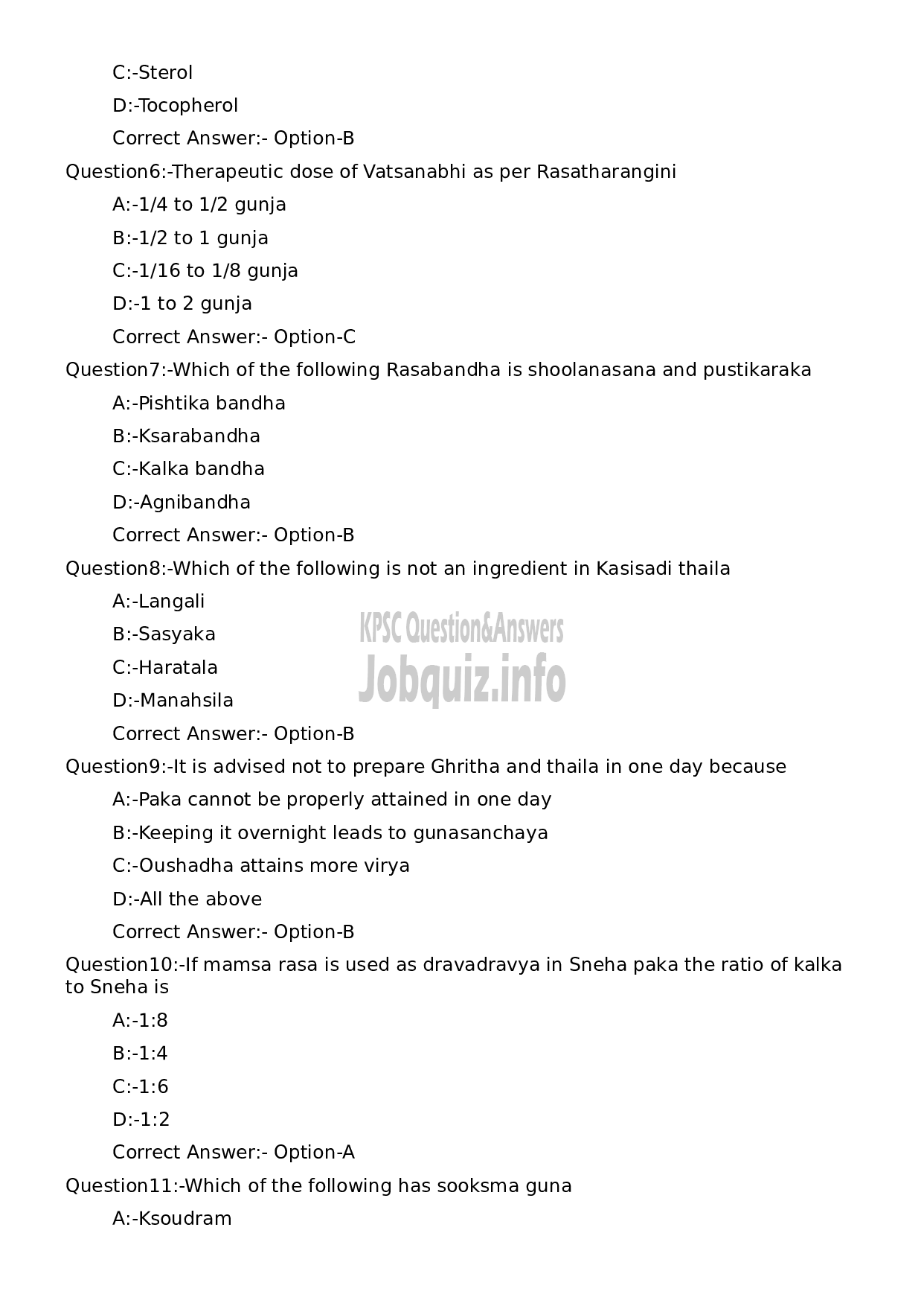 Kerala PSC Question Paper - Assistant Professor in Rasasasthra and Bhaishajyakalpana-2