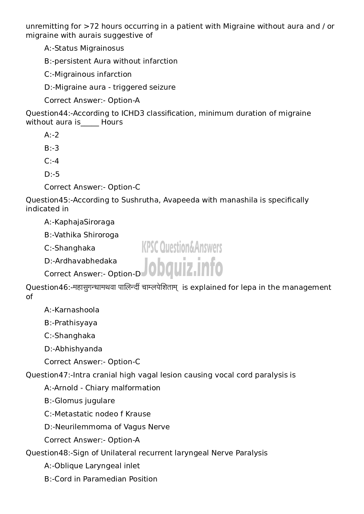 Kerala PSC Question Paper - Assistant Professor in Shalakya Tantra-9