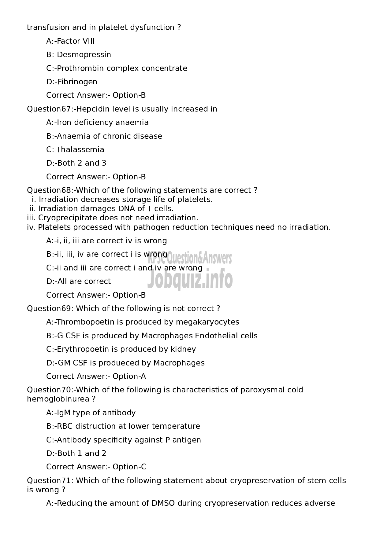 Kerala PSC Question Paper - Assistant Professor in Transfusion Medicine (Blood Bank)-13