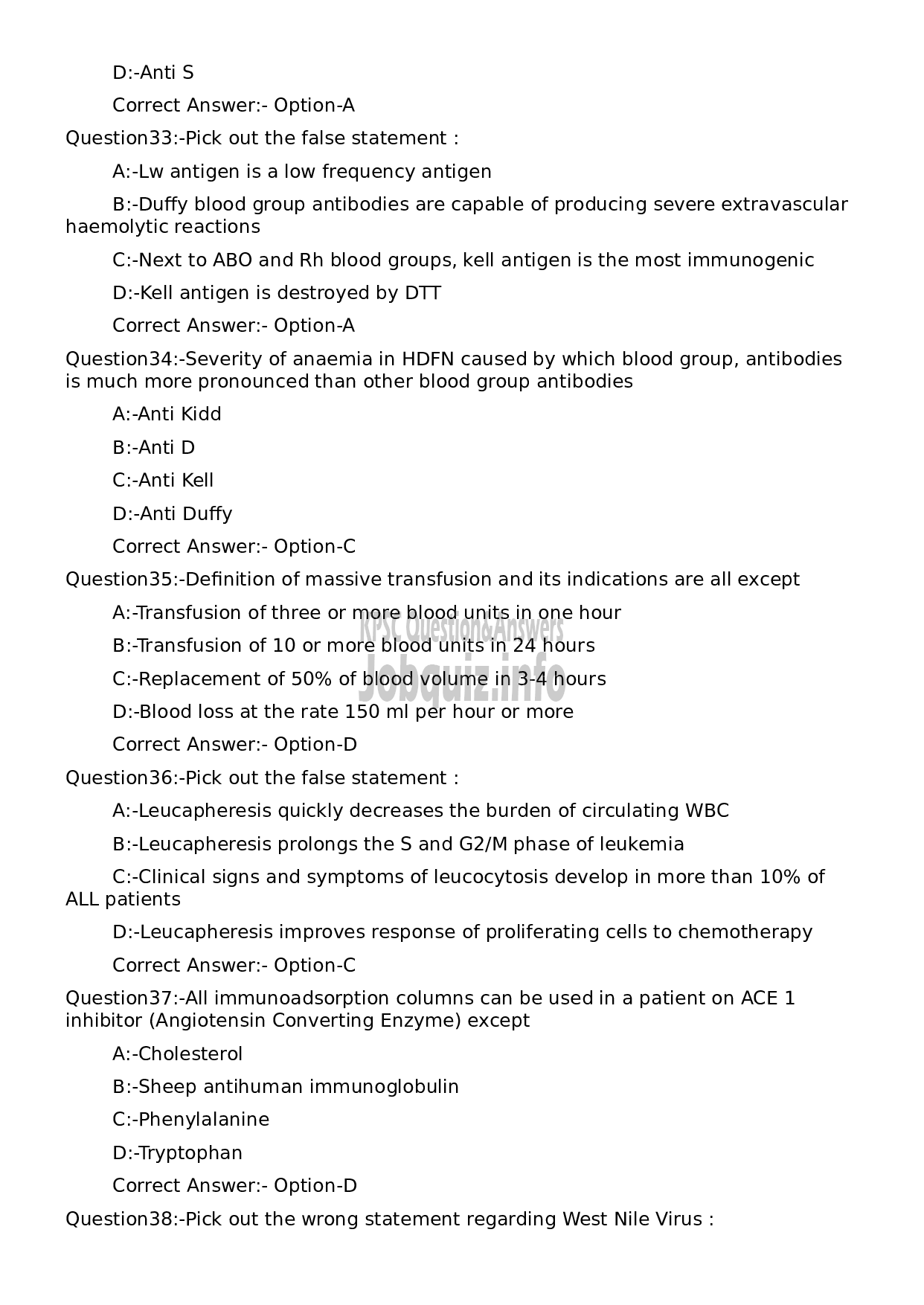 Kerala PSC Question Paper - Assistant Professor in Transfusion Medicine (Blood Bank)-7