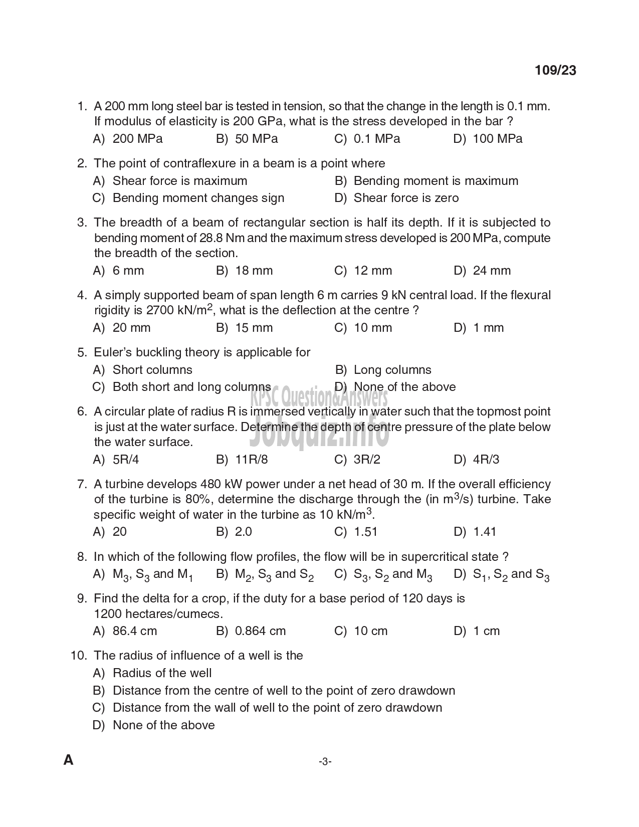 Kerala PSC Question Paper - Assistant Project Engineer - Kerala Land Development Corporation Ltd-3