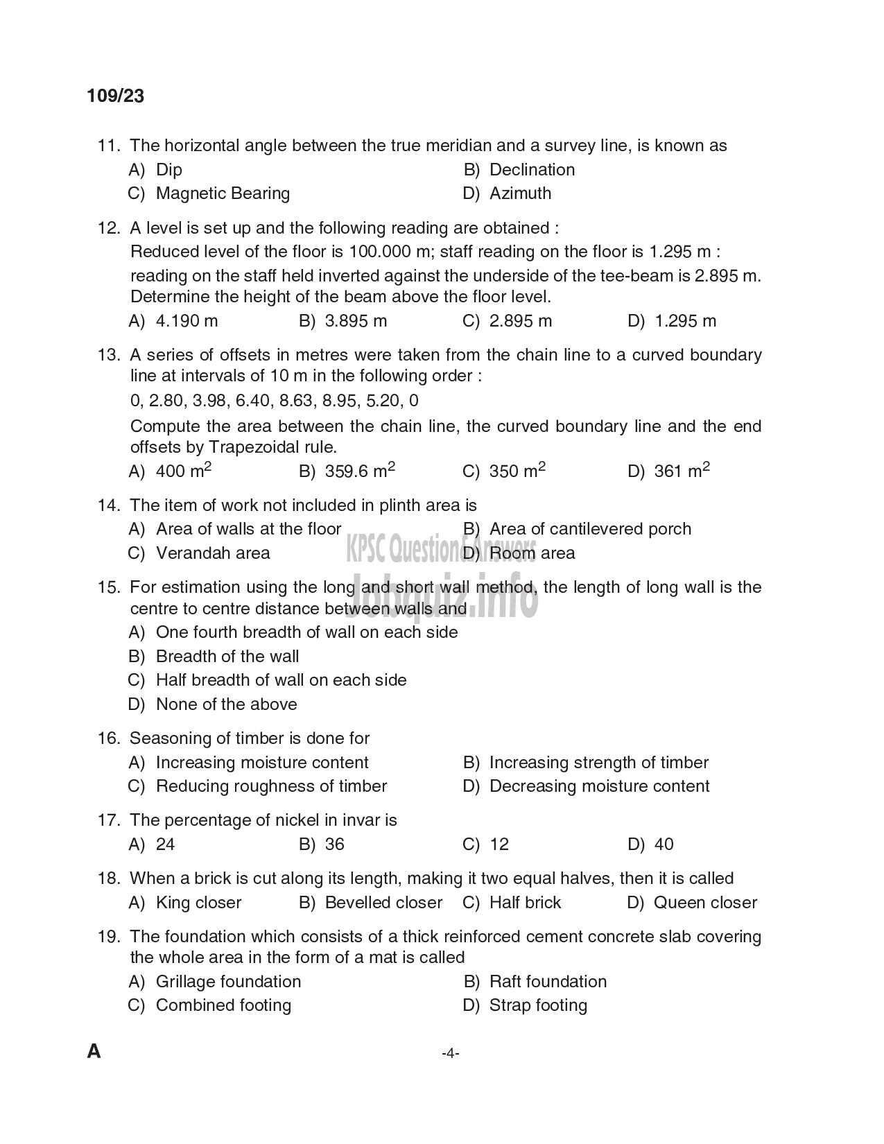 Kerala PSC Question Paper - Assistant Project Engineer - Kerala Land Development Corporation Ltd-4