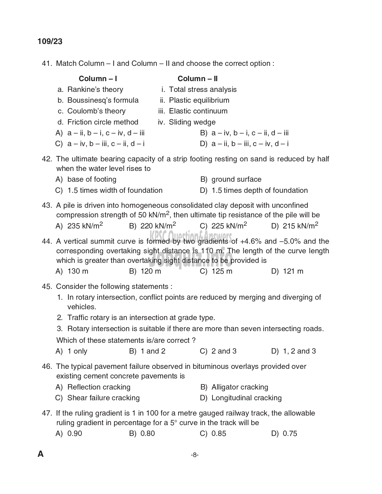 Kerala PSC Question Paper - Assistant Project Engineer - Kerala Land Development Corporation Ltd-8