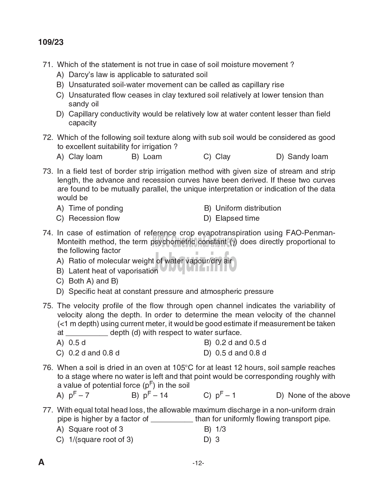 Kerala PSC Question Paper - Assistant Project Engineer - Kerala Land Development Corporation Ltd-12