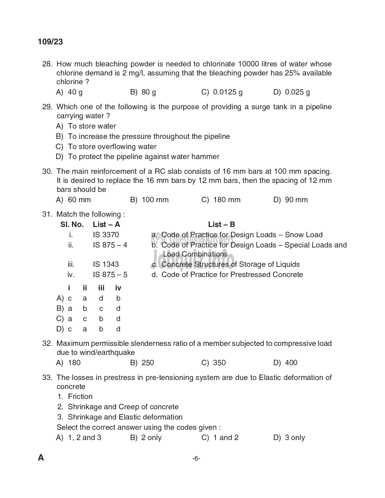 Kerala PSC Question Paper - Assistant Project Engineer - Kerala Land Development Corporation Ltd-6