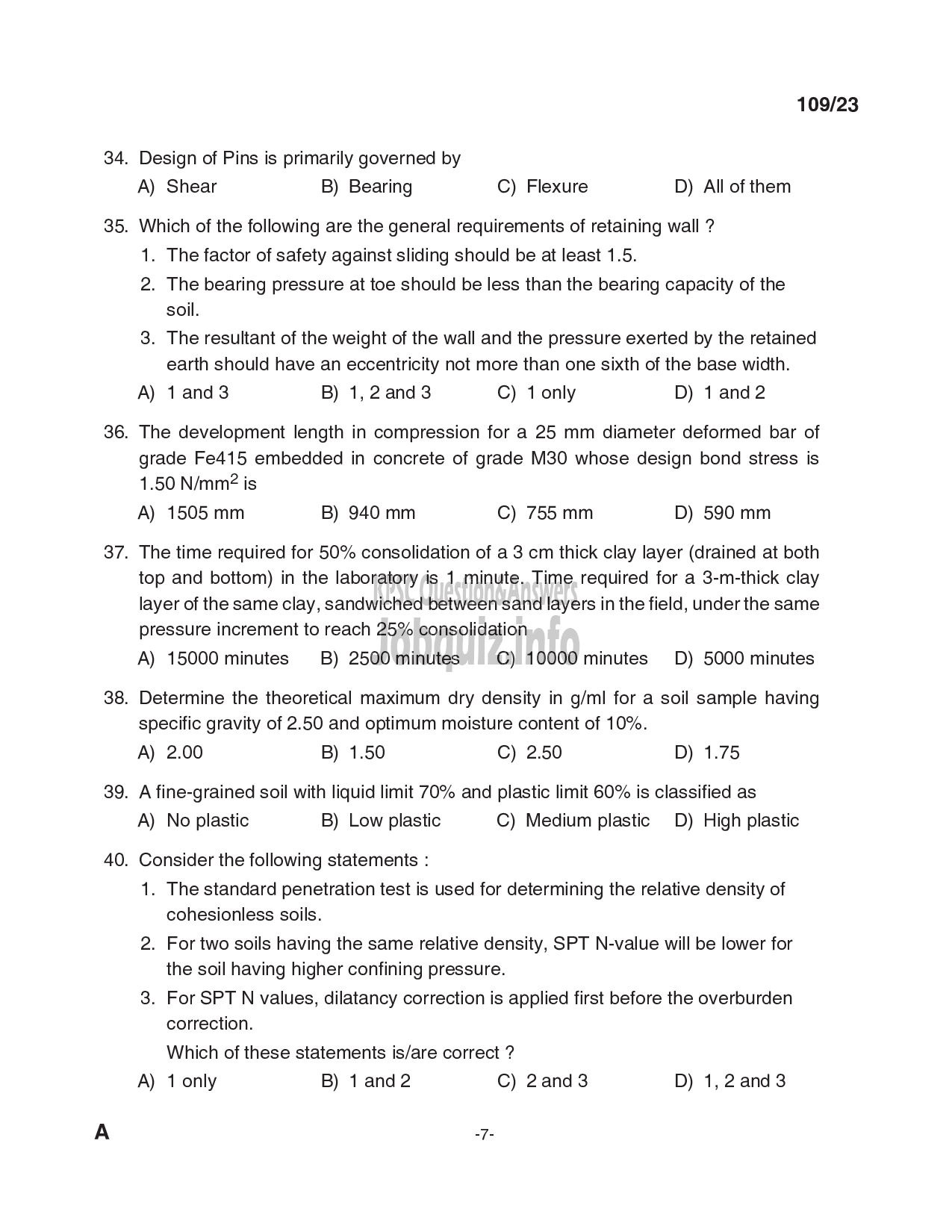 Kerala PSC Question Paper - Assistant Project Engineer - Kerala Land Development Corporation Ltd-7