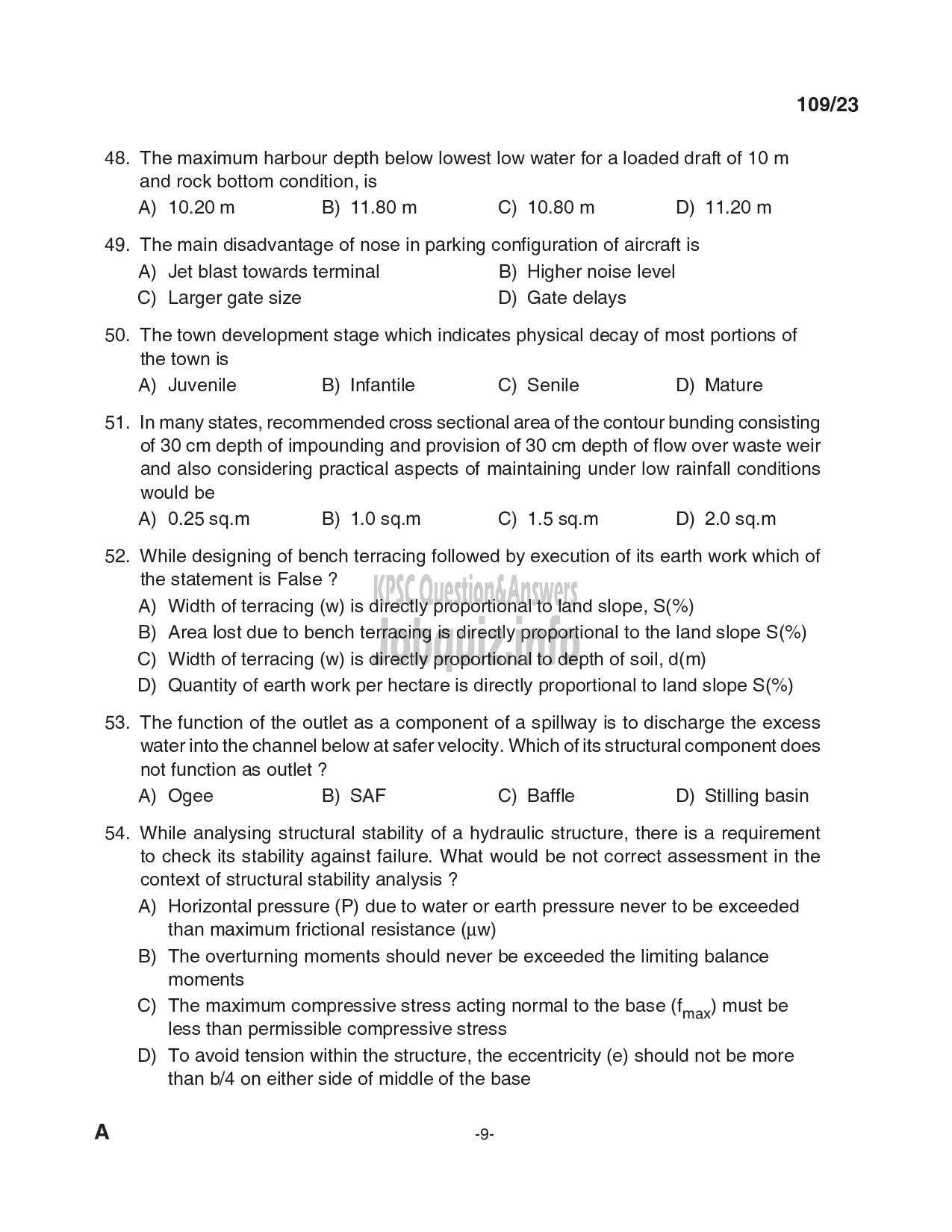 Kerala PSC Question Paper - Assistant Project Engineer - Kerala Land Development Corporation Ltd-9