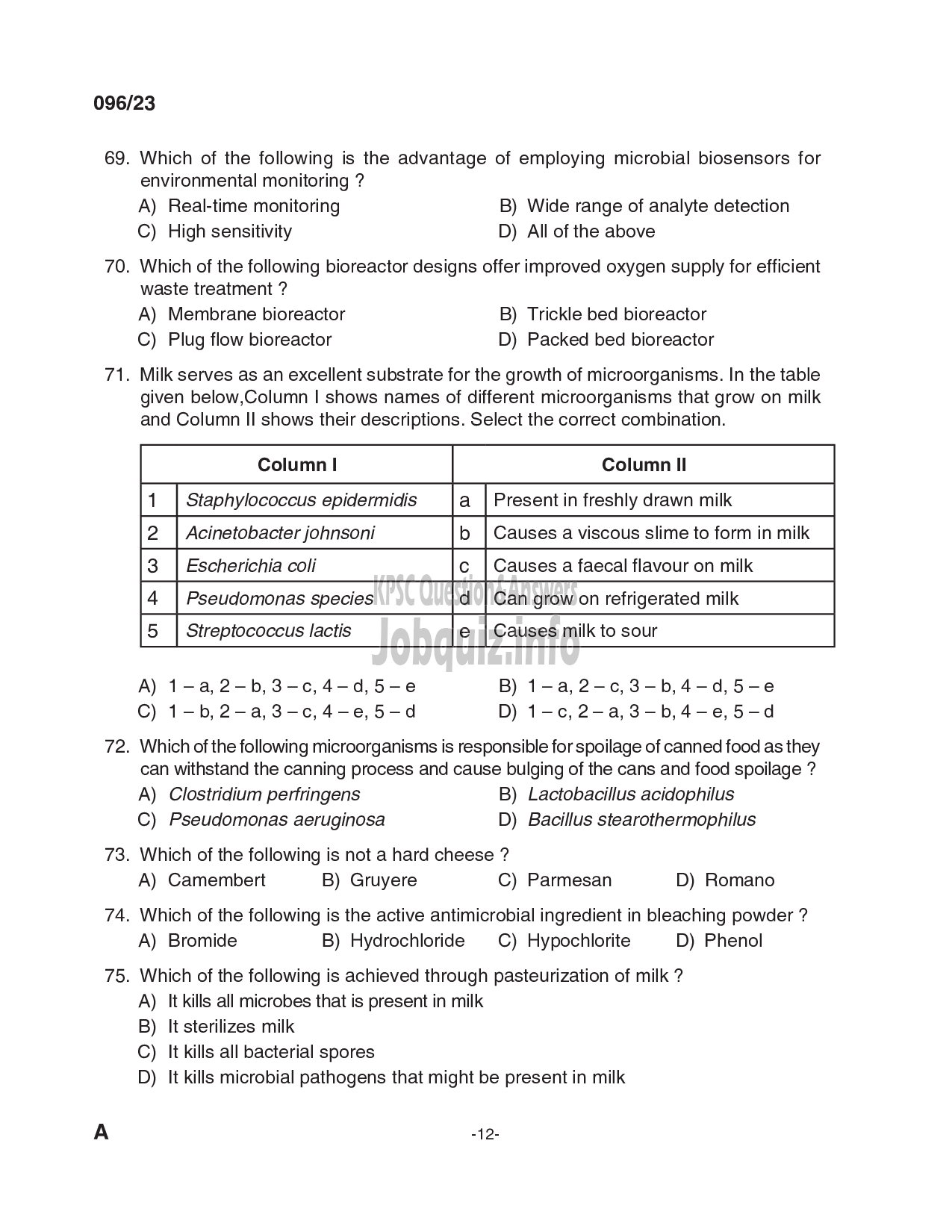 Kerala PSC Question Paper - Assistant Scientist in Kerala State Pollution Control Board-12