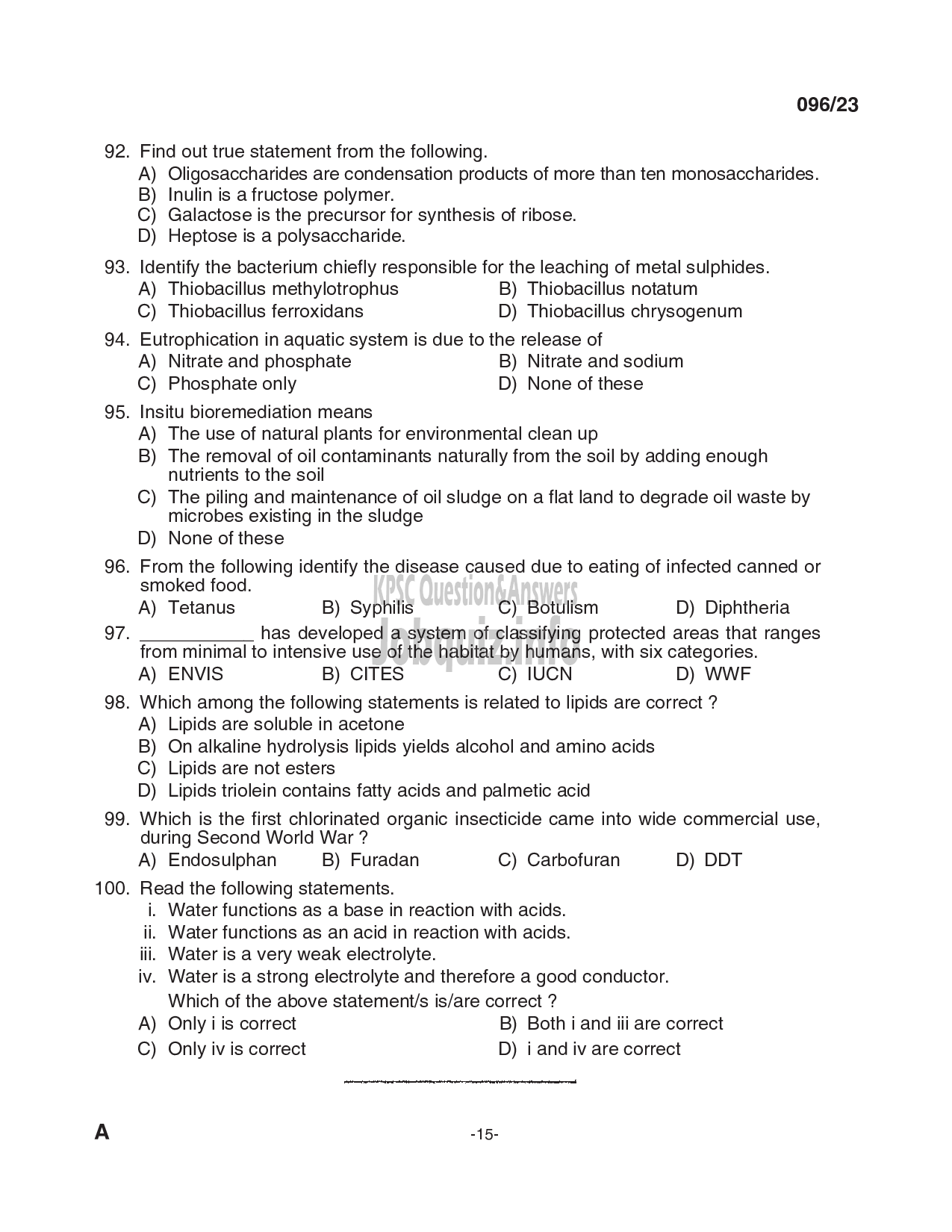 Kerala PSC Question Paper - Assistant Scientist in Kerala State Pollution Control Board-15