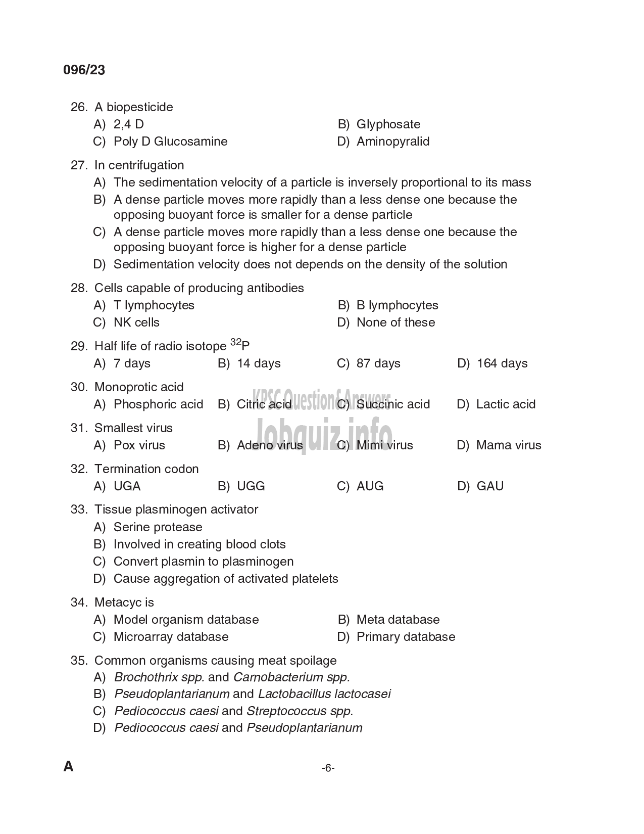 Kerala PSC Question Paper - Assistant Scientist in Kerala State Pollution Control Board-6