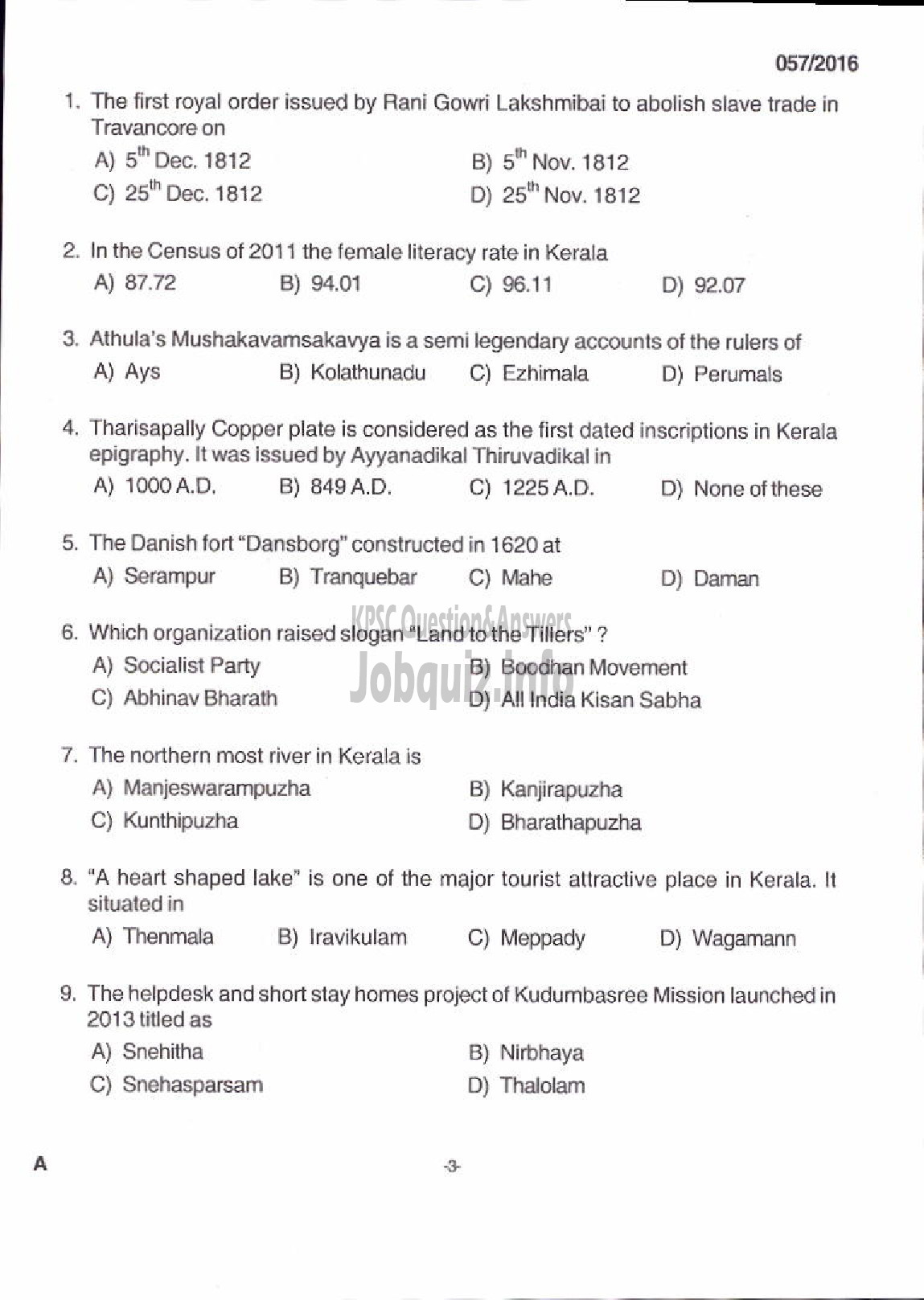 Kerala PSC Question Paper - BEAT FOREST OFFICER FOREST-1