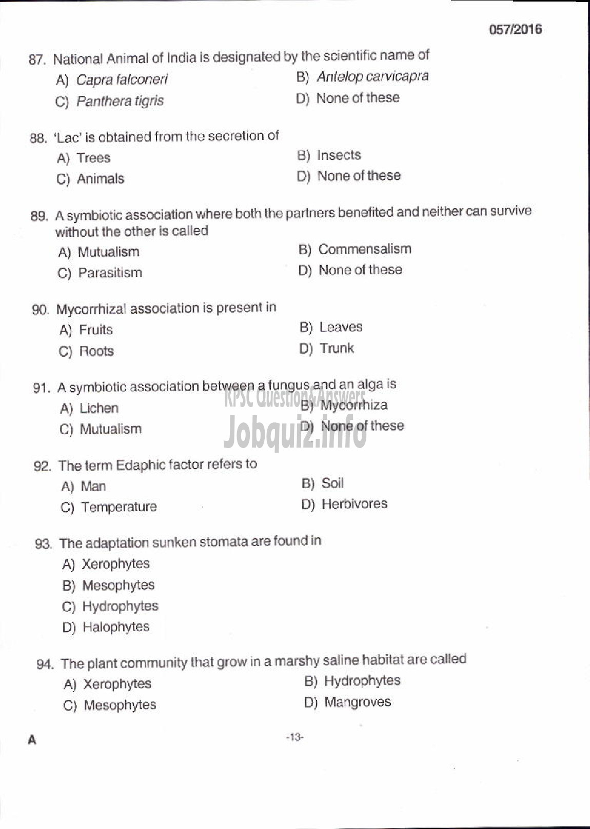 Kerala PSC Question Paper - BEAT FOREST OFFICER FOREST-11