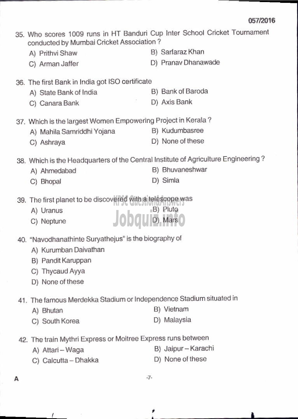 Kerala PSC Question Paper - BEAT FOREST OFFICER FOREST-5