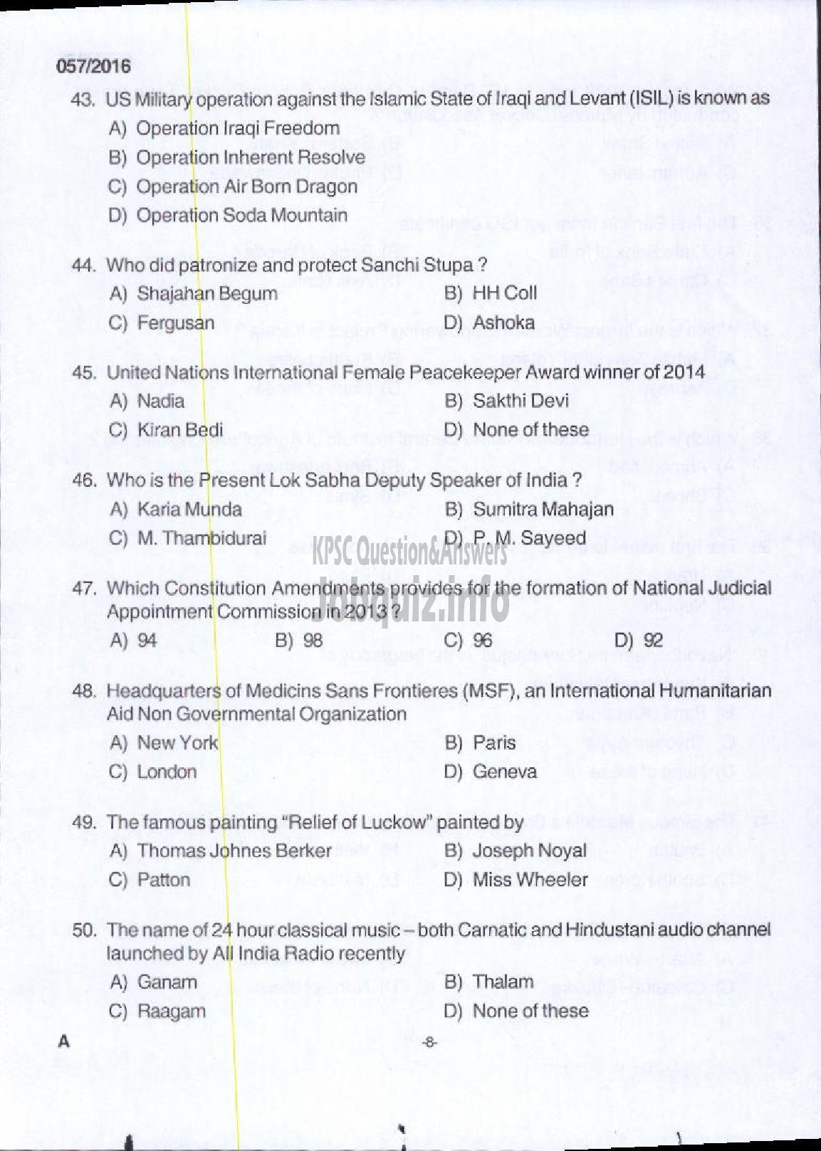 Kerala PSC Question Paper - BEAT FOREST OFFICER FOREST-6