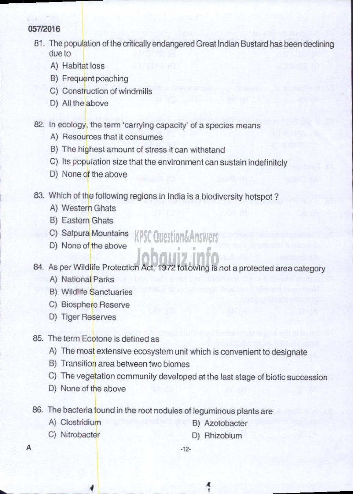 Kerala PSC Question Paper - BEAT FOREST OFFICER FOREST-10