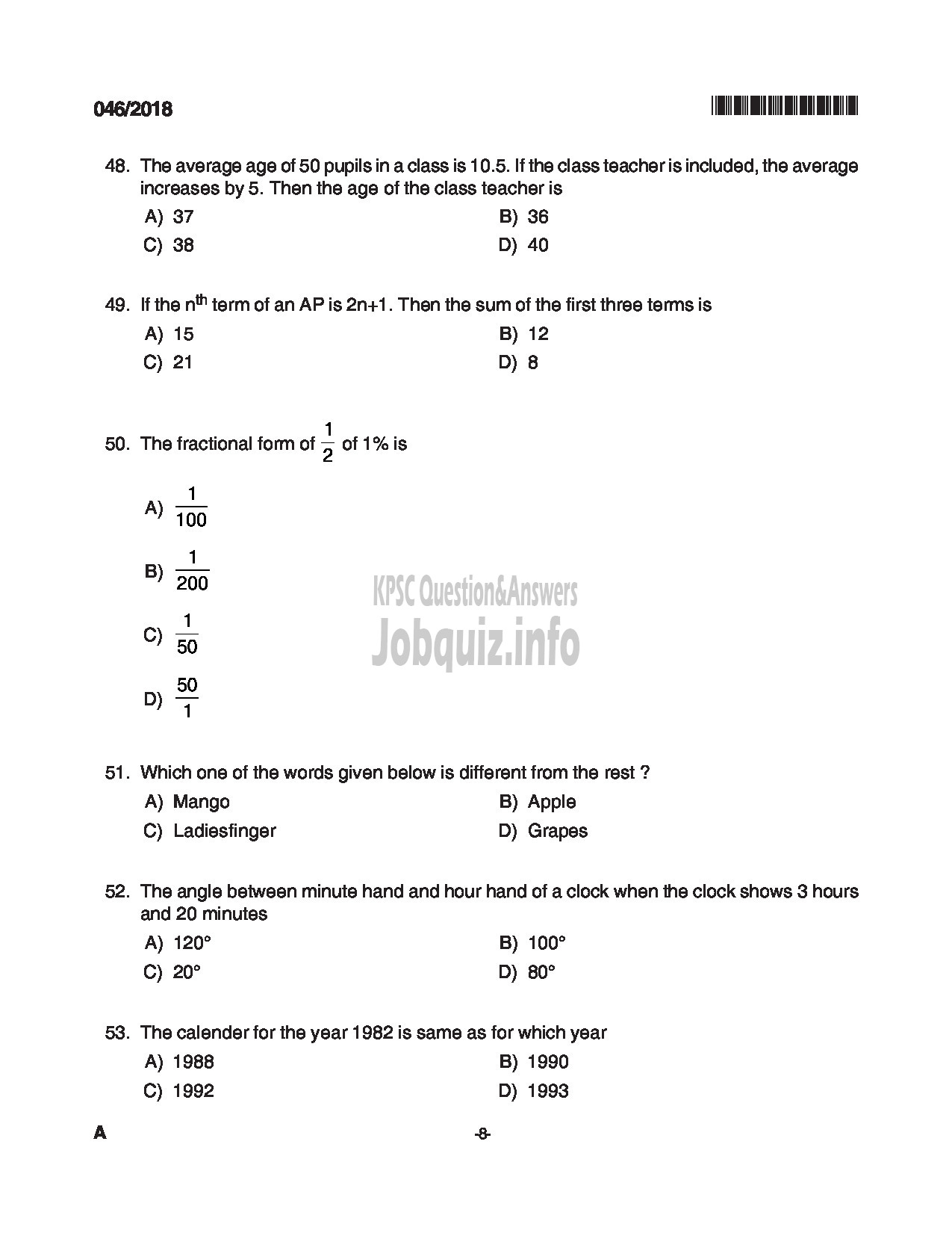 Kerala PSC Question Paper - BEAT FOREST OFFICER FOREST-8