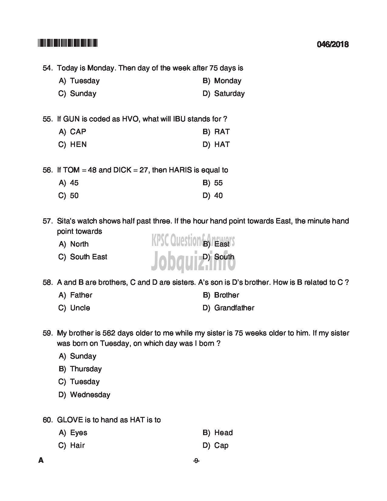 Kerala PSC Question Paper - BEAT FOREST OFFICER FOREST-9