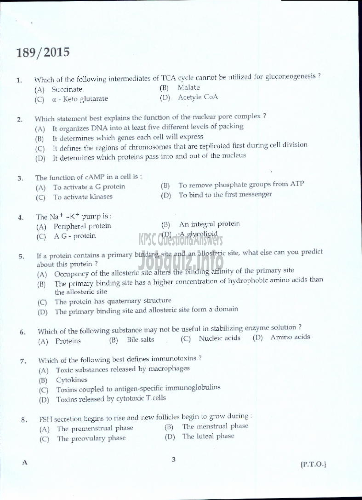 Kerala PSC Question Paper - BIO CHEMIST THE PHARMACEUTICAL CORPORATION IM KERALA LTD-1