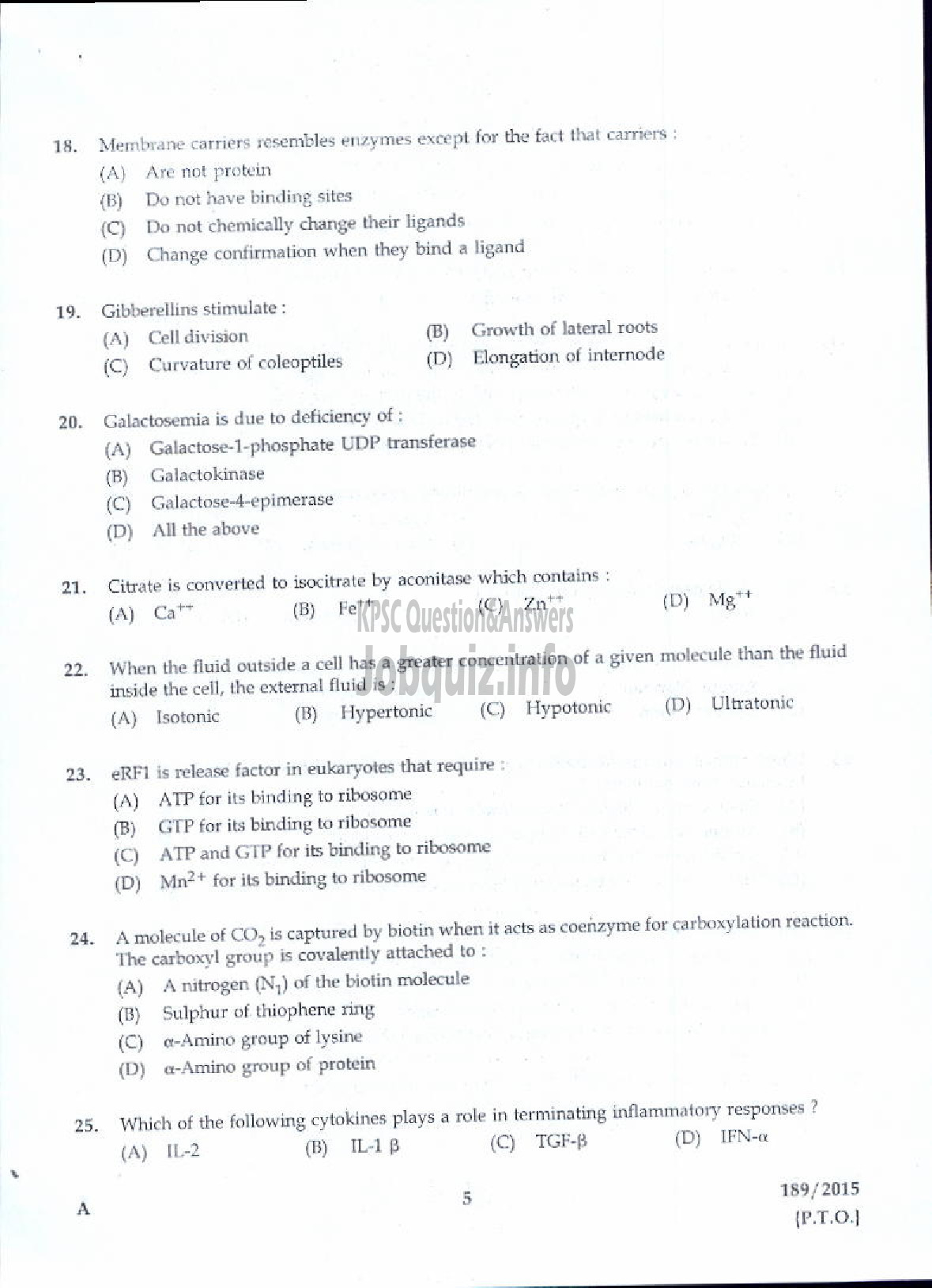 Kerala PSC Question Paper - BIO CHEMIST THE PHARMACEUTICAL CORPORATION IM KERALA LTD-3