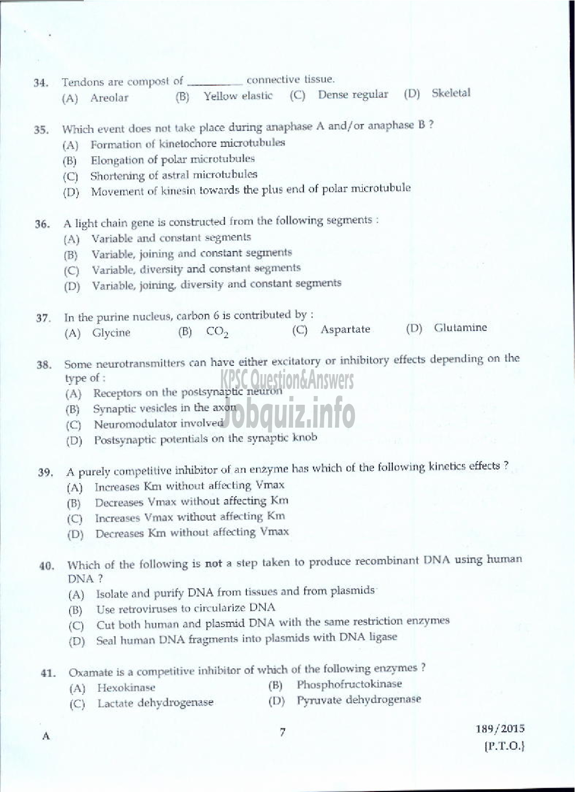 Kerala PSC Question Paper - BIO CHEMIST THE PHARMACEUTICAL CORPORATION IM KERALA LTD-5