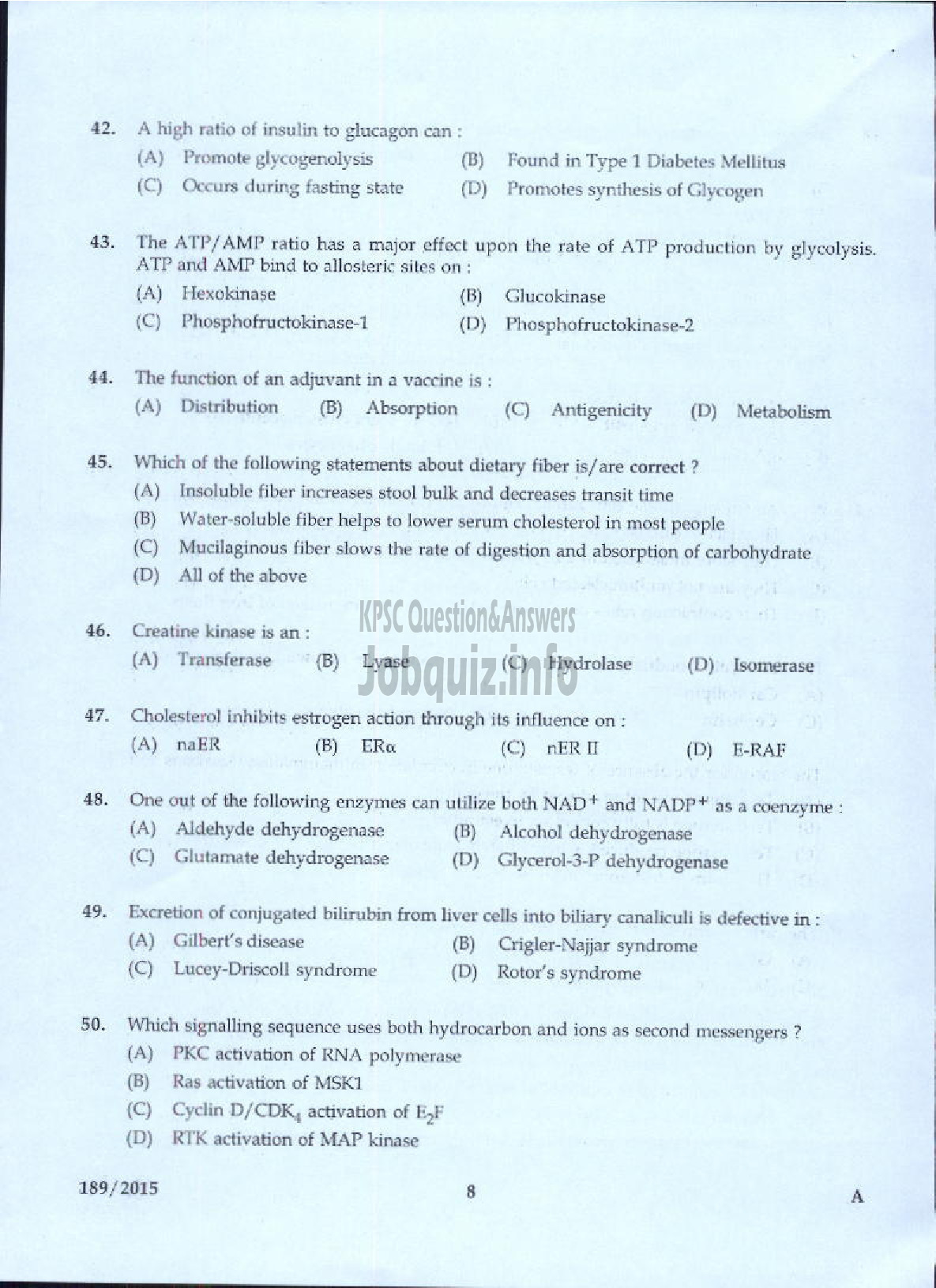 Kerala PSC Question Paper - BIO CHEMIST THE PHARMACEUTICAL CORPORATION IM KERALA LTD-6