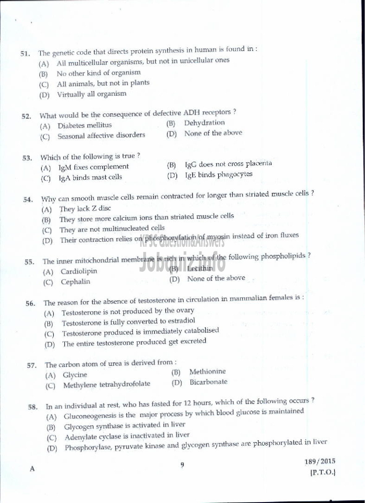 Kerala PSC Question Paper - BIO CHEMIST THE PHARMACEUTICAL CORPORATION IM KERALA LTD-7